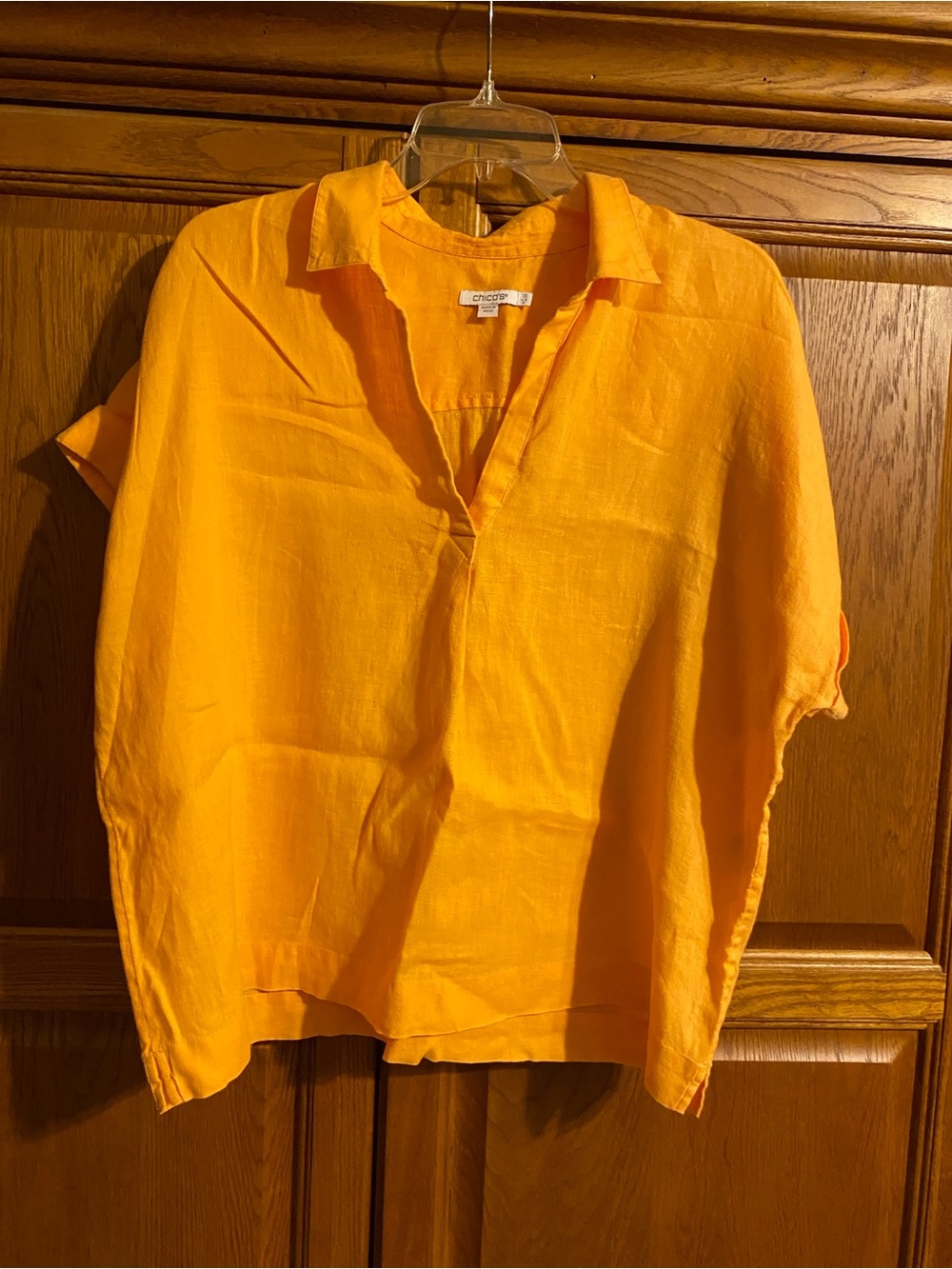Chico's Tangerine Split-Neck Linen Tunic